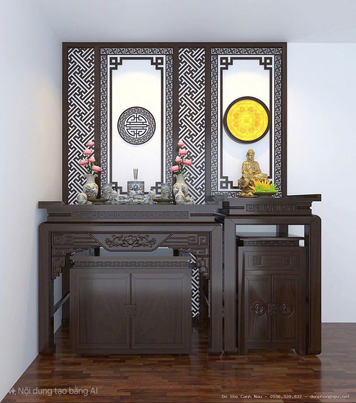 Bàn thờ cặp chiện thọ gỗ gõ đỏ Btc 069 - Bàn Thờ Chung Cư